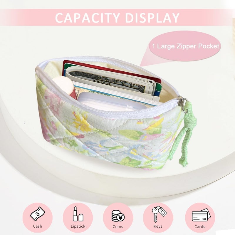 Modacarry Store Cotton Quilted Floral Coin Purse Digital Camera Pouch with Cute Prints Zipper for Women Girls (GREEN YELLOW) - Image 2